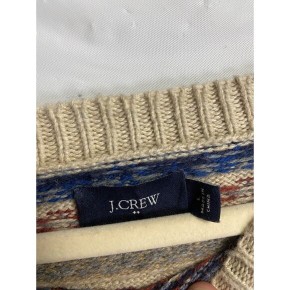 J. Crew Mens Pullover Merino Wool Fair Isle Aztec Sweater Brown Blue Size Large - Picture 3 of 4